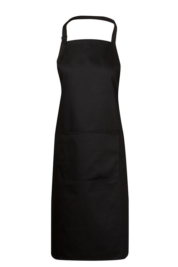 Poly Cotton Aprons, Bib Style, W86xL94cm (With adjustable neck strap and pocket, Black)